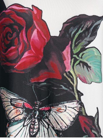 

Plus Size Floral Butterfly Print Colorblock T Shirt, Black