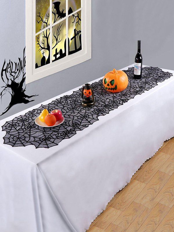 

Halloween Spider Web Multi-purpose Lace Table Runner, Black