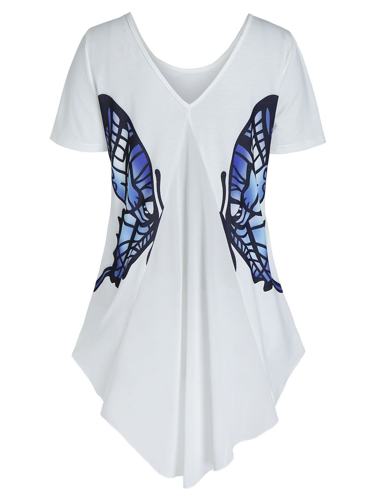 

High Low Butterfly Graphic Short Sleeve T Shirt, White