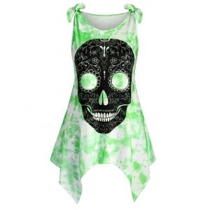 

Tie Shoulder Skull Tie Dye Halloween Plus Size Tank Top, Green
