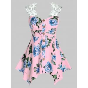 

Plus Size Flower Hanky Hem Applique Panel Sleeveless Blouse, Light pink