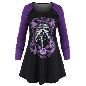 

Plus Size Skeleton Print Halloween T Shirt, Black