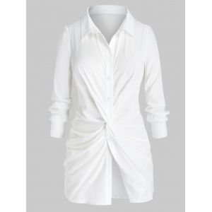

Plus Size Twisted Ruched Front Long Sleeve Tunic Shirt, White