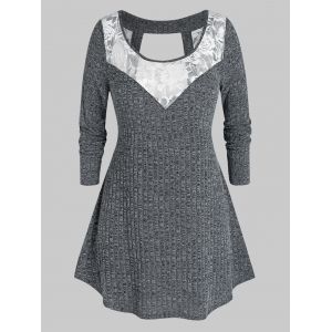 

Plus Size Marled Lace Panel Knitwear, Carbon gray