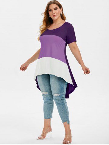 

Plus Size High Low Colorblock T Shirt, Purple