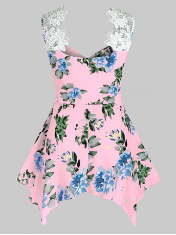 

Plus Size Flower Hanky Hem Applique Panel Sleeveless Blouse, Light pink