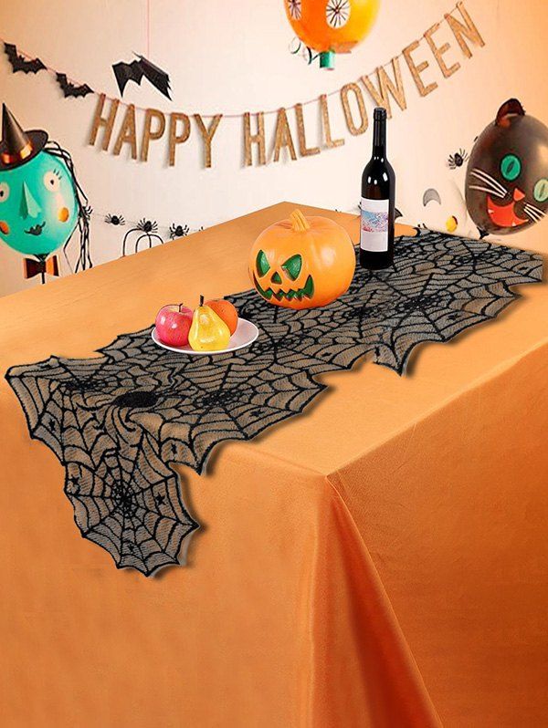 

Halloween Spider Web Lace Table Runner, Black