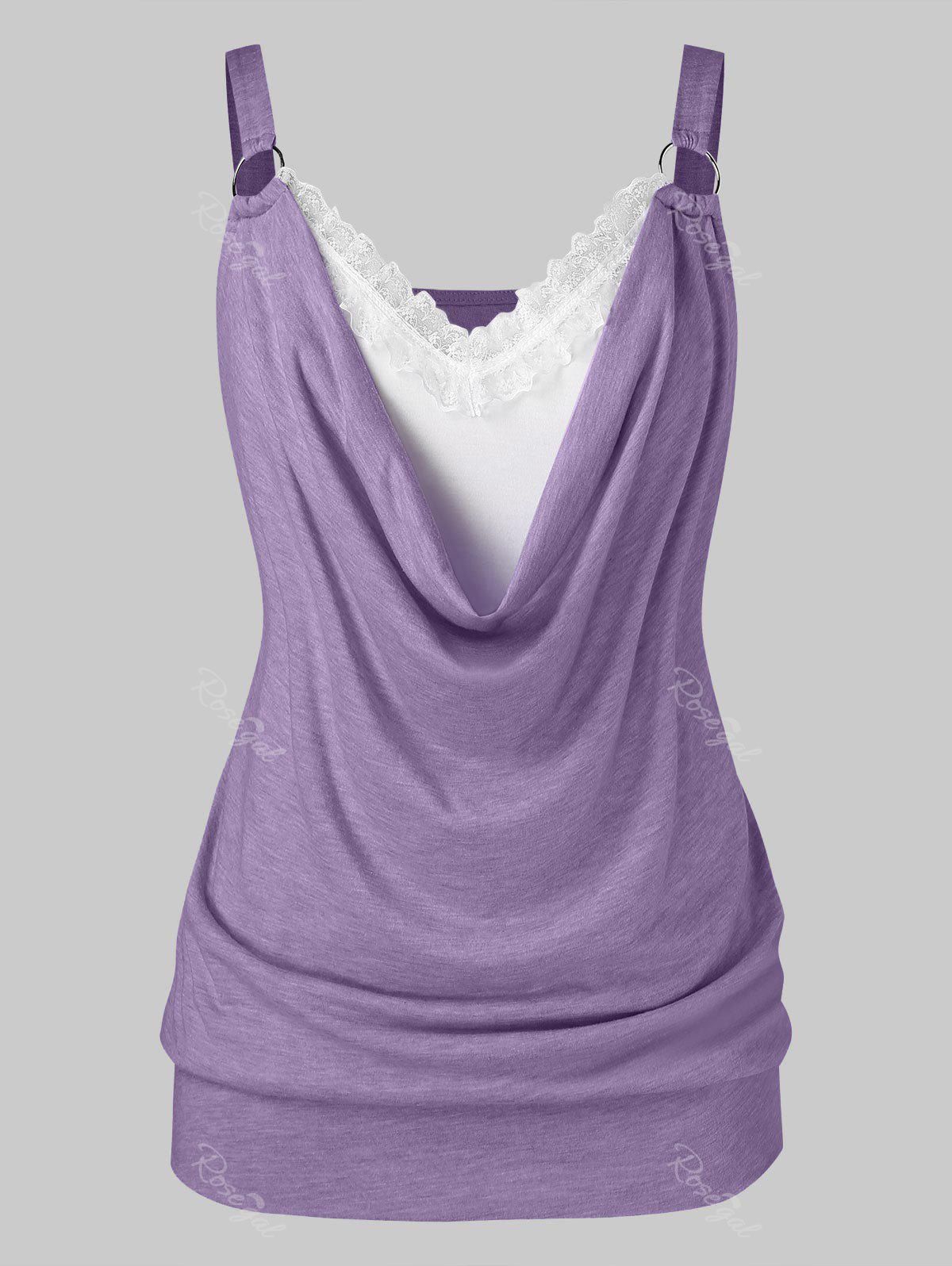 

Floral Lace Panel Plus Size Colorblock Tank Top, Purple sage bush