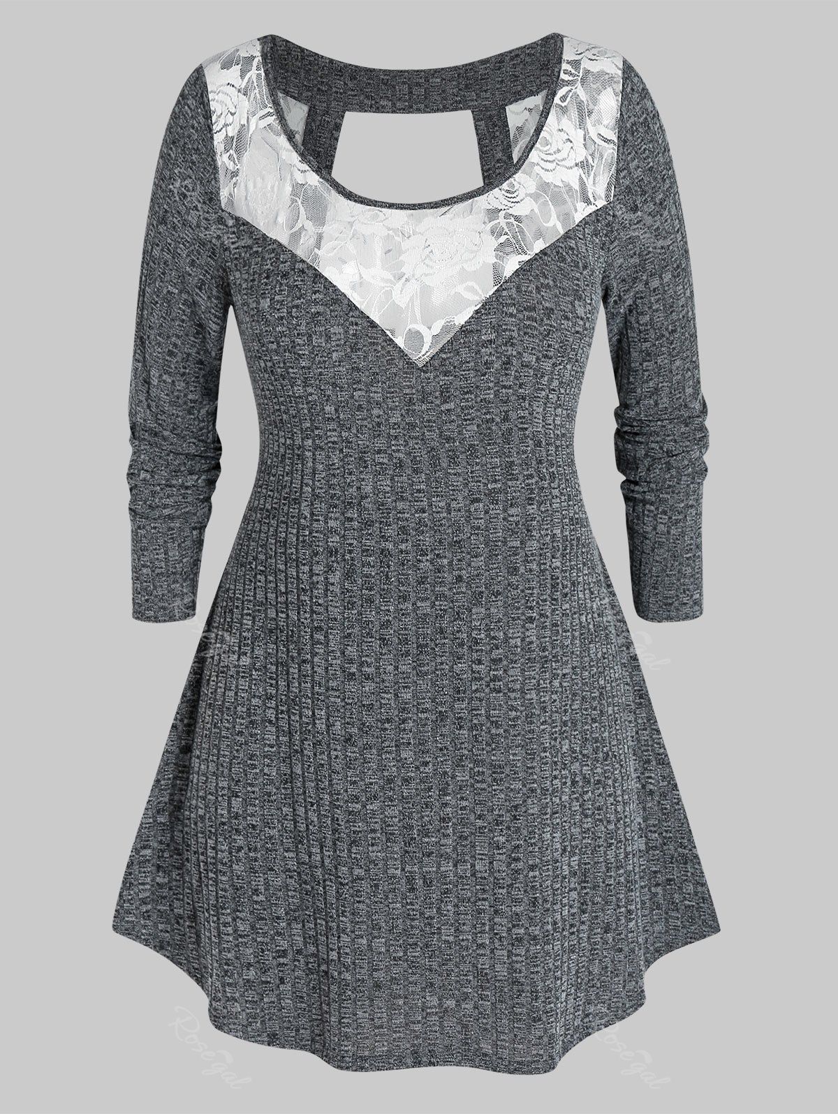 Store Plus Size Marled Lace Panel Knitwear  
