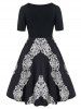 Robe Ligne A Tordue Imprimée Longueur à Genou de Grande Taille - Noir L