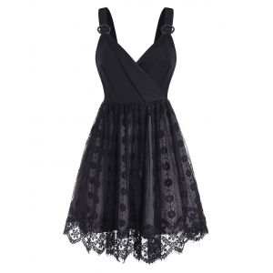 

O Rings Surplice Scalloped Lace Dress, Black