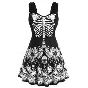 

Skull Floral Butterfly Skeleton Halloween Plus Size Tank Top, White