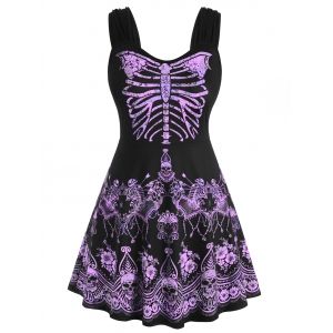 

Skull Floral Butterfly Skeleton Halloween Plus Size Tank Top, Purple