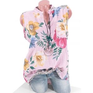 

Plus Size Floral Print Half Button Pocket Shirt, Light pink