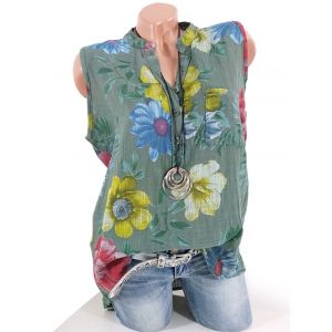 

Plus Size Floral Print Half Button Pocket Shirt, Deep green