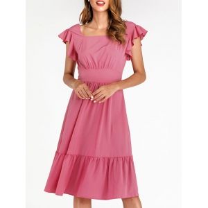 

Open Back Ruffle Armhole Midi Dress, Light pink