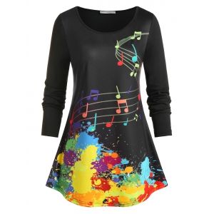 

Plus Size Musical Notes Paint Splatter T Shirt, Black