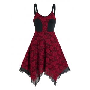 

Floral Lace Layered Asymmetrical Cami Dress, Red