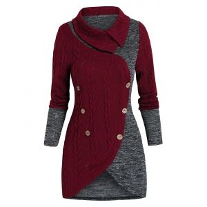 

Cable Knit Mock Button Contrast Sweater, White