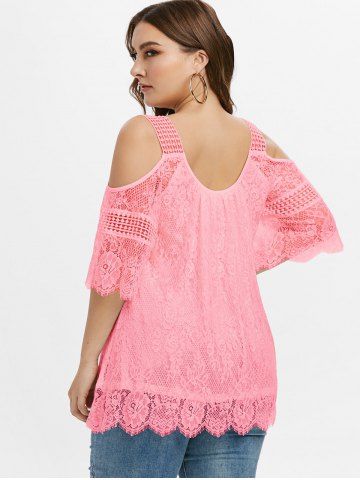 

Plus Size Lace Cold Shoulder Blouse, Light pink