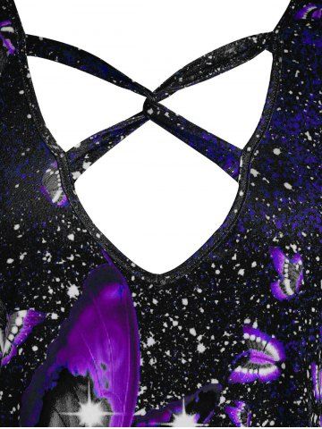 

Plus Size Butterfly Pattern Cross Tank Top, Black