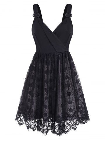 Vestido de encaje festoneado Sobrepelliz O Anillos - BLACK - L