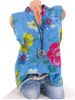 Chemise Fleurie Imprimée à Demi-Bouton avec Poche de Grande Taille - Bleu clair 4XL