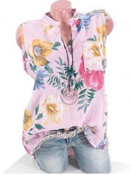 Plus Size Floral Print Half Button Pocket Shirt -  