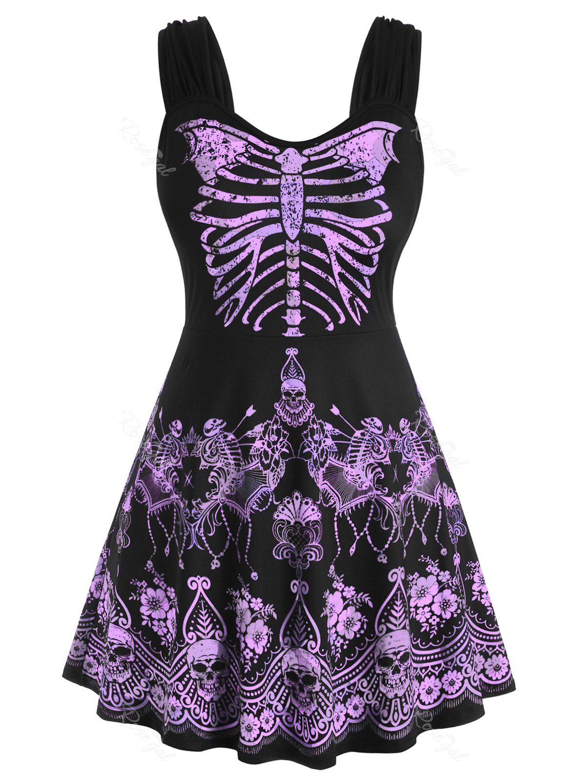 

Skull Floral Butterfly Skeleton Halloween Plus Size Tank Top, Purple