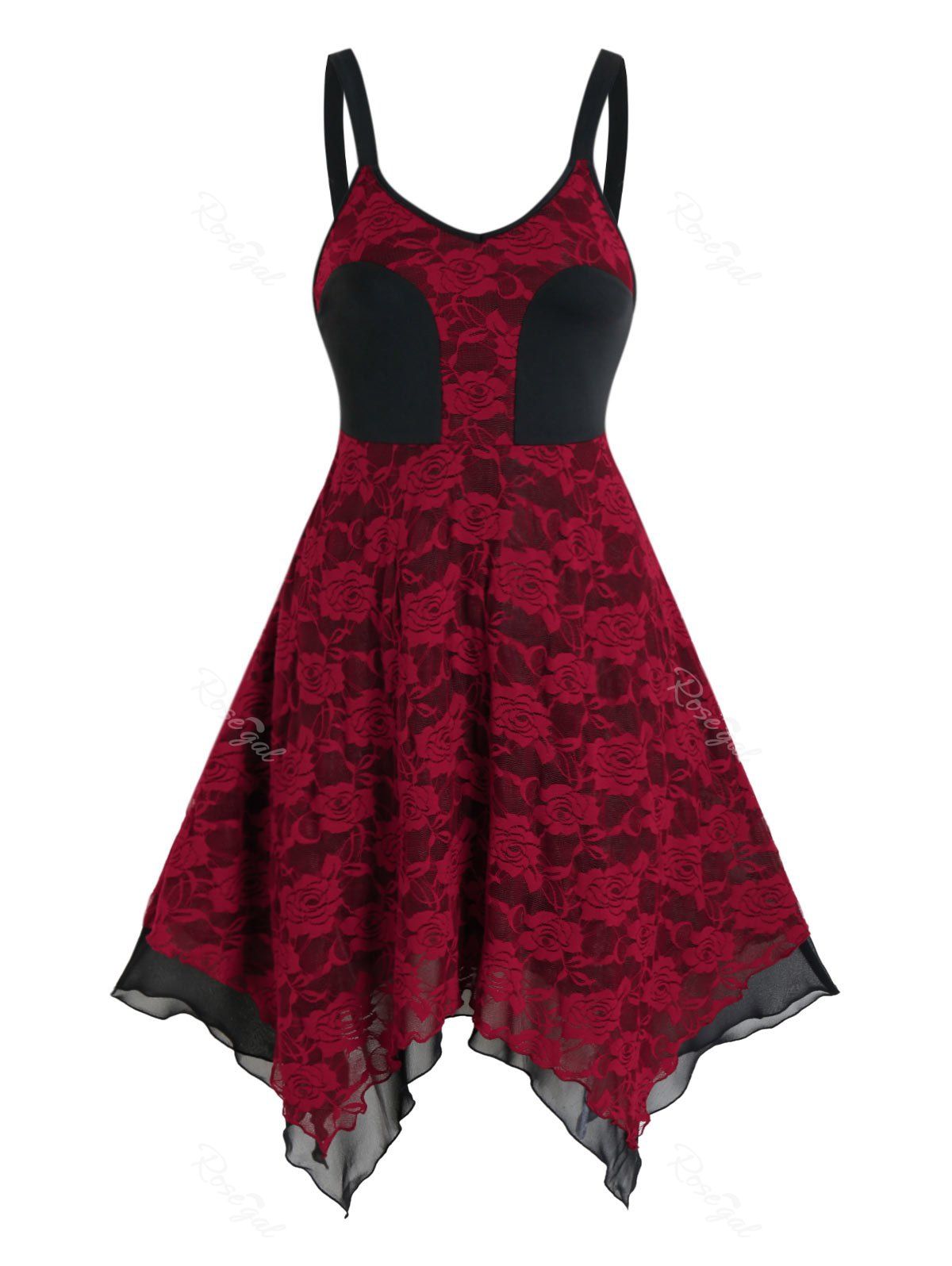 Cheap Floral Lace Layered Asymmetrical Cami Dress  