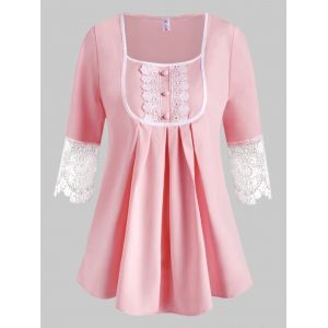 

Plus Size Peasant Lace Panel Blouse, Light pink