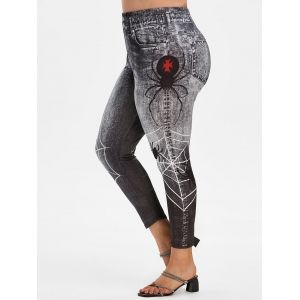 

Plus Size Spider Web 3D Print High Waisted Jeggings, Black