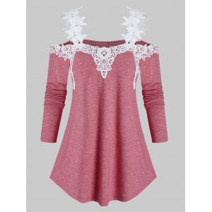 

Cold Shoulder Lace Panel Longline T Shirt, Cherry red