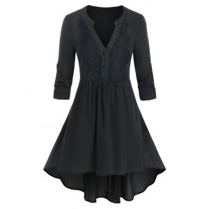 

Plus Size Roll Up Sleeve High Low Blouse, Black
