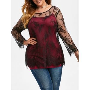 

Plus Size Lace Blouse and Camisole Set, Black