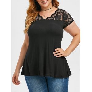 

Plus Size Lace Insert T-shirt, Black
