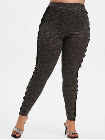 

Plus Size Space Dye Lace Insert Pants, Black