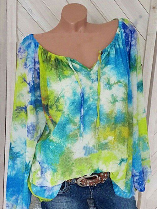 

Plus Size Flower Print Notched Bishop Sleeve Blouse, Yellow