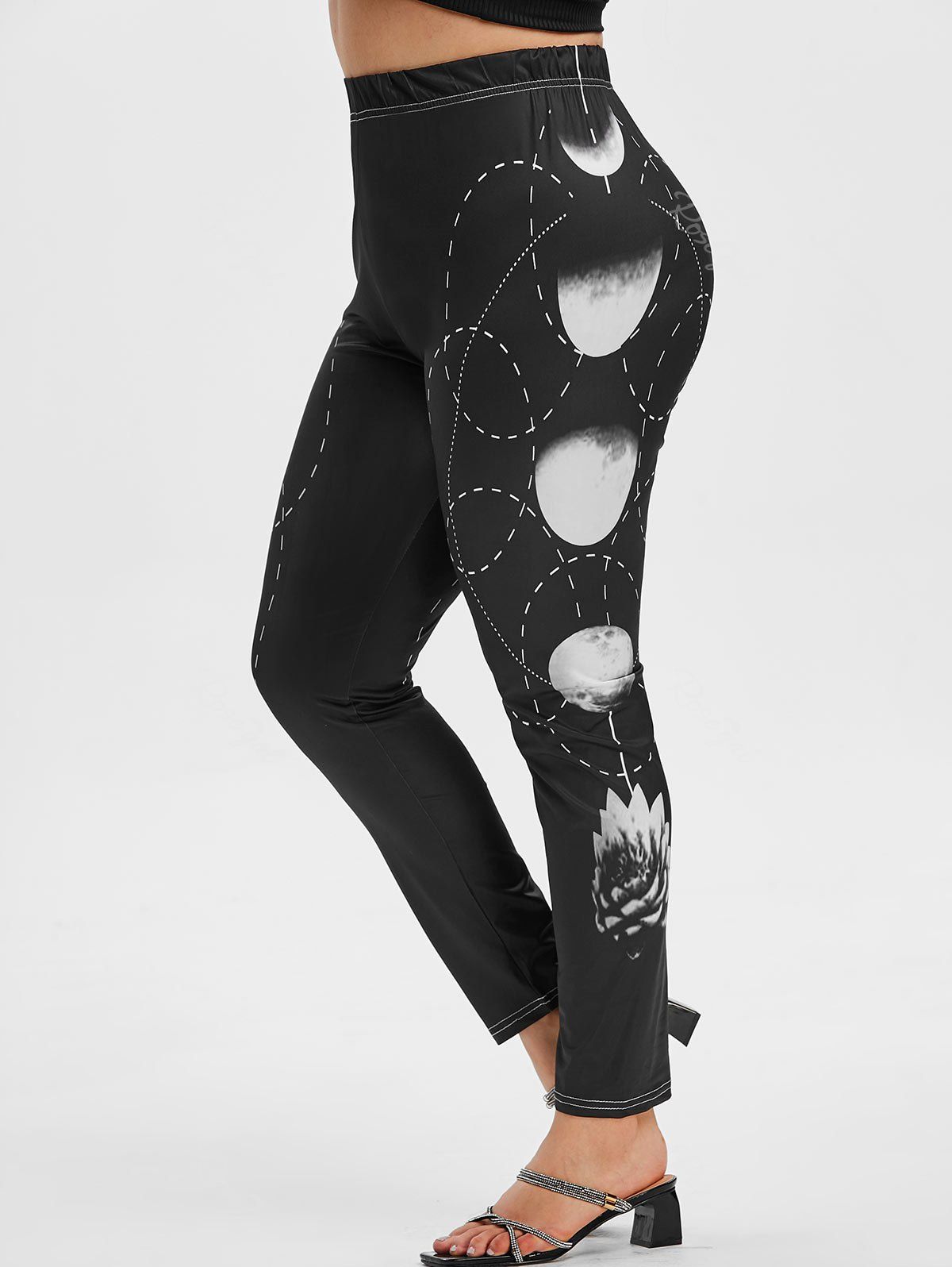 Store Plus Size Moon Eclipse Pattern High Waisted Leggings  