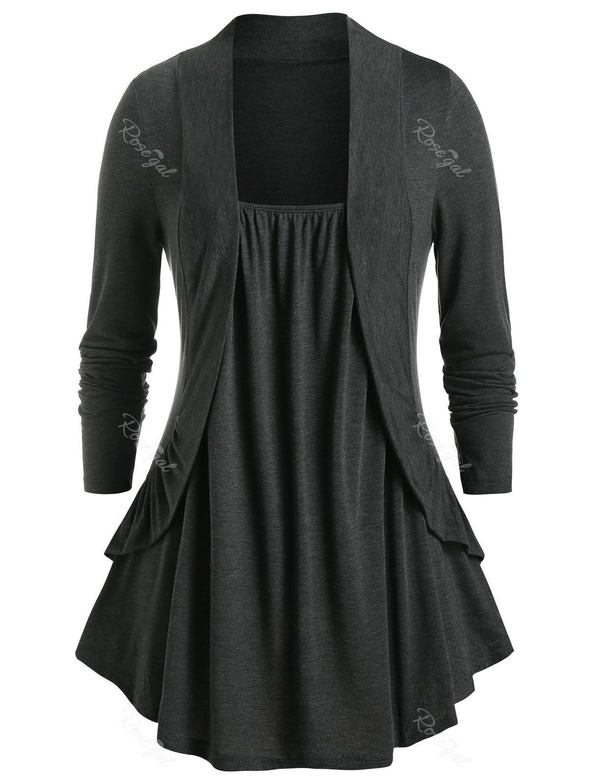 

Plus Size Ruched Long Sleeve Bolero Tunic Tee, Ash gray