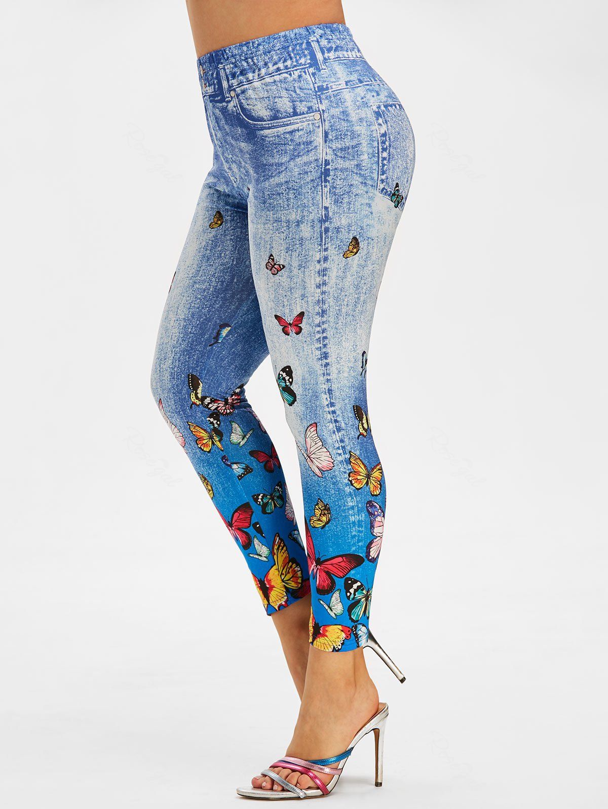 

Multicolored Butterfly 3D Print Plus Size Jeggings, Deep blue