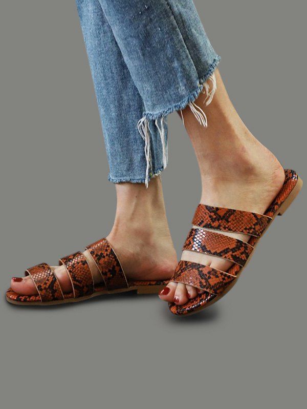 

Snakeskin Pattern Beach Slides Sandals, Brown