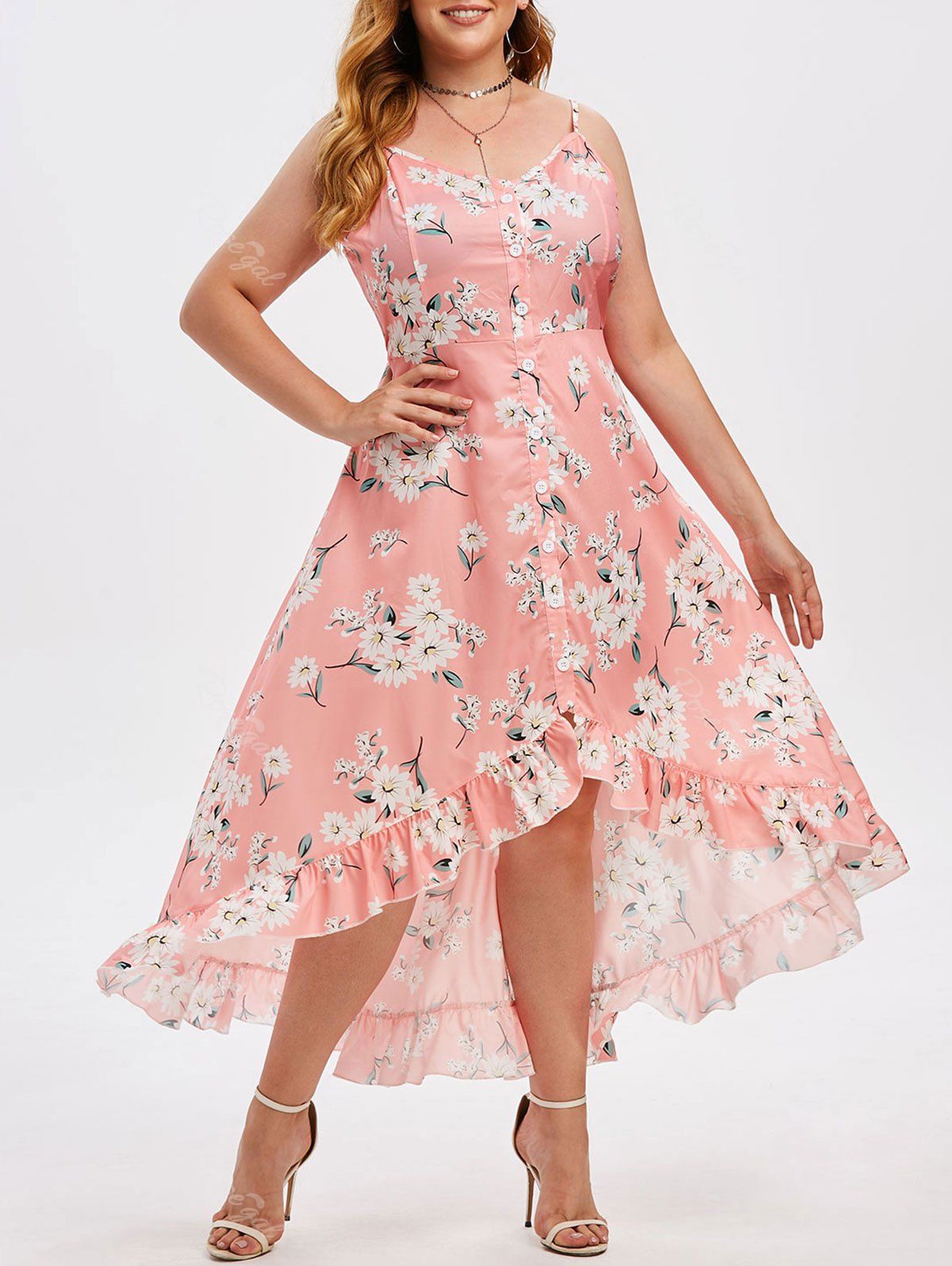 Plus Size Floral Print Ruffles Slip Dress Off Rosegal