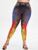 Legging de Neuf Minutes Peinture Eclaboussée à Coupe Haute de Grande Taille - Noir 5X