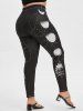 Plus Size Moon Eclipse Pattern High Waisted Leggings -  