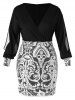 Plus Size Slit Sleeve Surplice Flower Lace Bodycon Dress -  