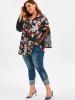 Plus Size Bell Sleeve Floral Print Shirt -  