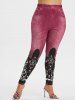 Legging à Imprimé 3D Jean à Taille Haute de Grande Taille - Rose clair 5X
