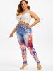 Legging Motif de 3D Papillon de Grande Taille à Taille Haute - Bleu 5X