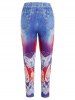 Legging Motif de 3D Papillon de Grande Taille à Taille Haute - Bleu 5X